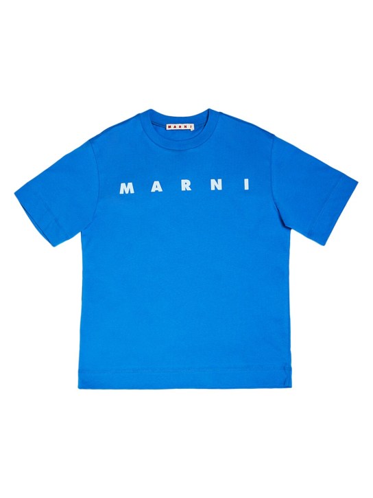 Marni Junior: Camiseta de jersey de algodón con logo - Azul - kids-boys_0 | Luisa Via Roma