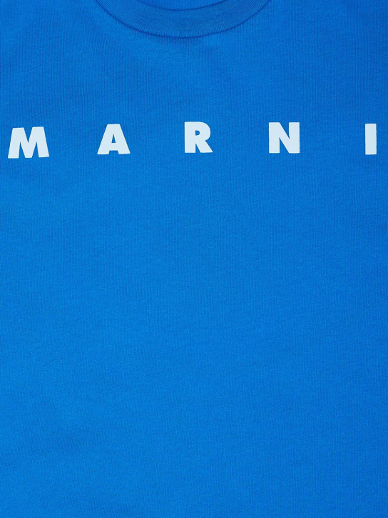 Marni Junior: T-shirt in jersey di cotone con logo - Blu - kids-boys_1 | Luisa Via Roma
