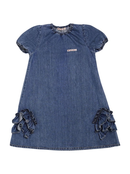 Marni Junior: Light denim short sleeved mini dress - Kot - kids-girls_0 | Luisa Via Roma