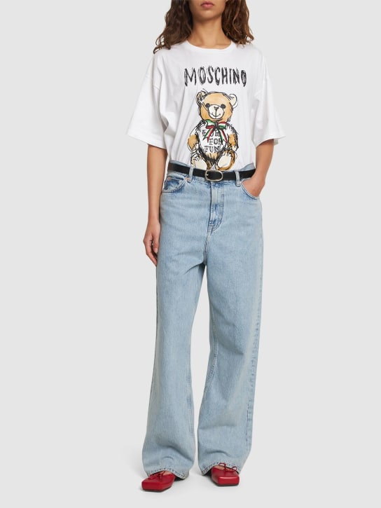 Moschino: 코튼 니트 저지 로고 티셔츠 - 화이트 - women_1 | Luisa Via Roma