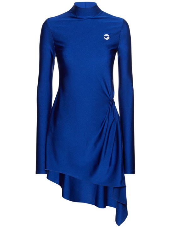 Coperni: Robe courte drapée à col montant - Bleu - women_0 | Luisa Via Roma