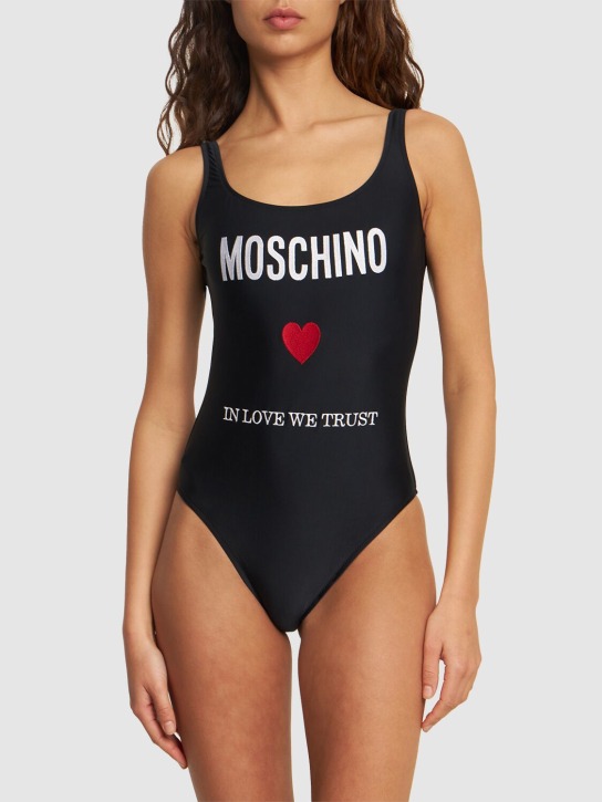 Moschino: Maillot de bain une pièce en lycra à logo - Noir - women_1 | Luisa Via Roma