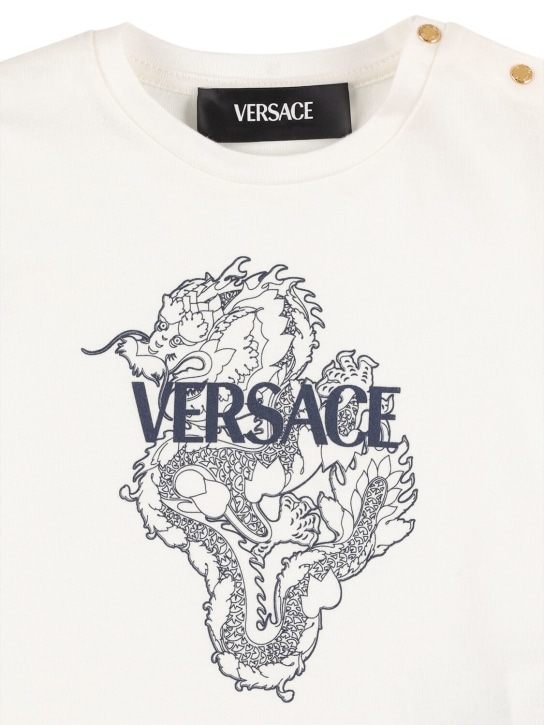 Versace: Dragan 프린트 코튼 저지 티셔츠 - 화이트/블루 - kids-boys_1 | Luisa Via Roma