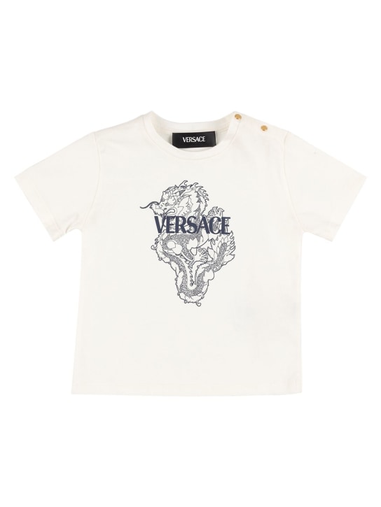 Versace: T-shirt Dragan in jersey di cotone / stampa - Bianco/Blu - kids-boys_0 | Luisa Via Roma