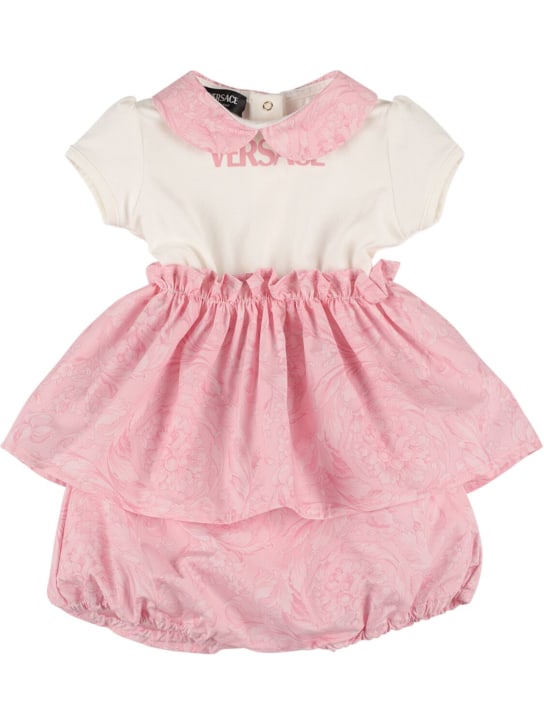 Versace: Cotton jersey dress & diaper cover - White/Pink - kids-girls_0 | Luisa Via Roma