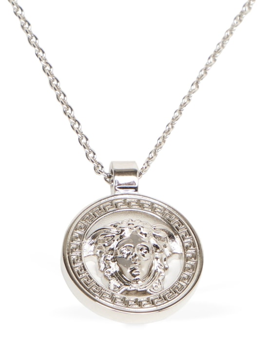Versace: Metal necklace logo charm - 3j030-palladium - men_1 | Luisa Via Roma