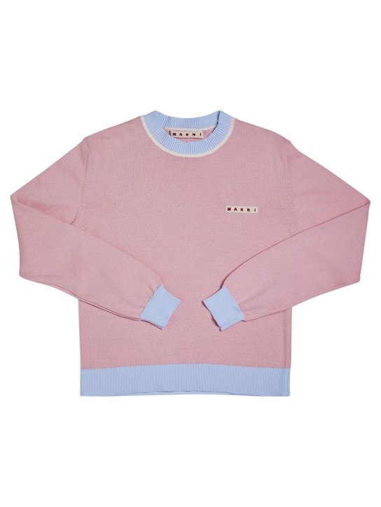 Marni Junior: Contrasting color cotton knit sweater - Pembe - kids-girls_0 | Luisa Via Roma