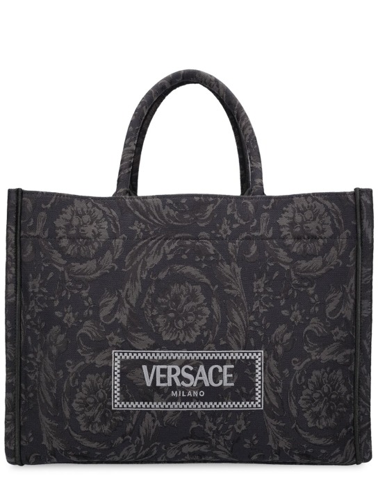 Versace: ジャカードトートバッグ - ブラック - women_0 | Luisa Via Roma