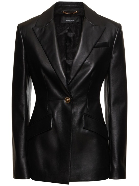 Versace: Veste en cuir nappa à boutonnage simple - Noir - women_0 | Luisa Via Roma