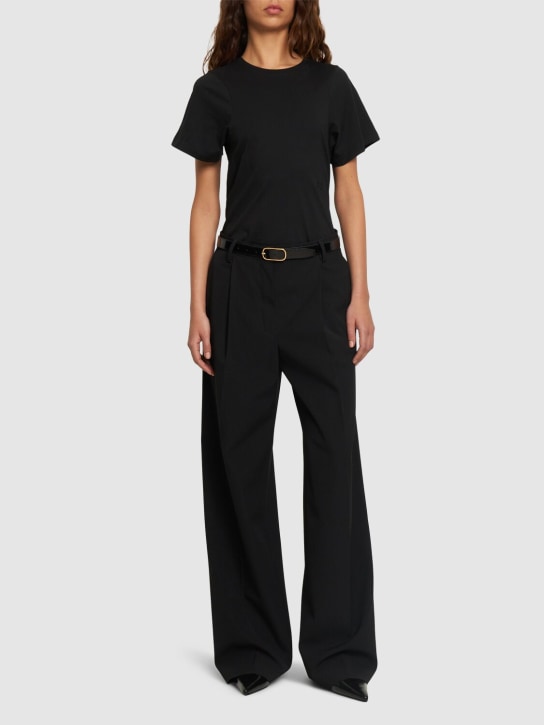 Toteme: Camiseta de algodón con costura curva - Negro - women_1 | Luisa Via Roma