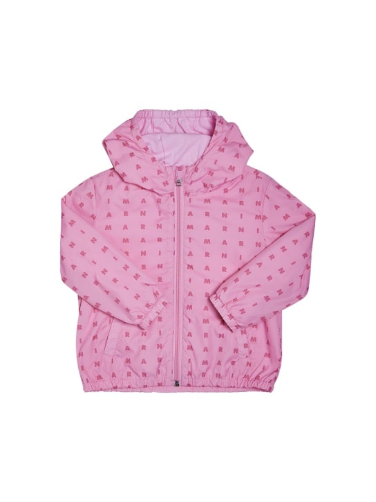 Marni Junior: Printed logo hooded nylon jacket - Pembe - kids-girls_0 | Luisa Via Roma