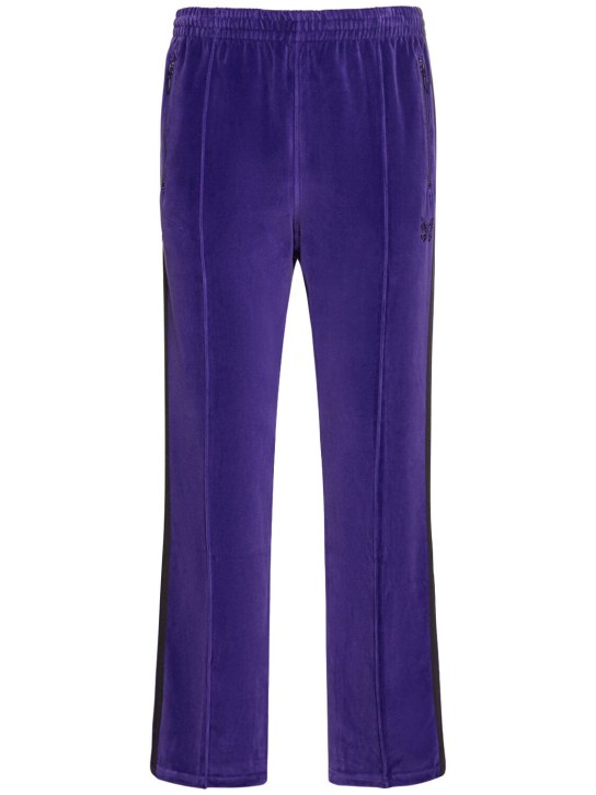 Needles: Logo velour track pants - Purple - men_0 | Luisa Via Roma