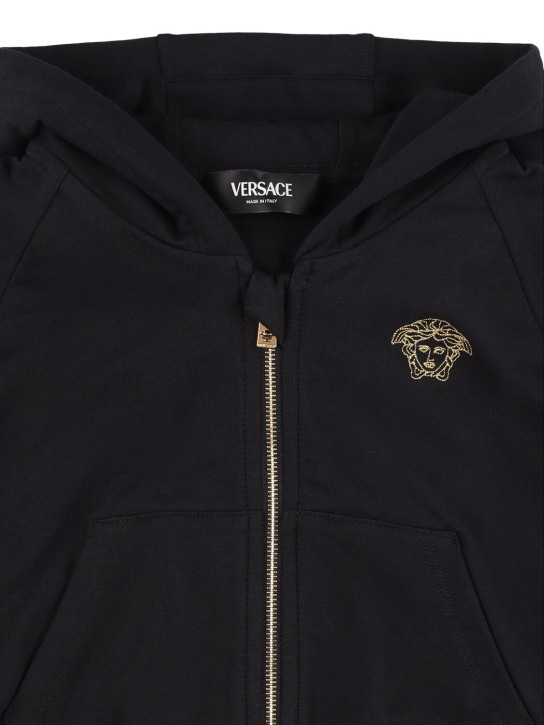 Versace: Cotton zip hoodie - Siyah/Altın - kids-girls_1 | Luisa Via Roma