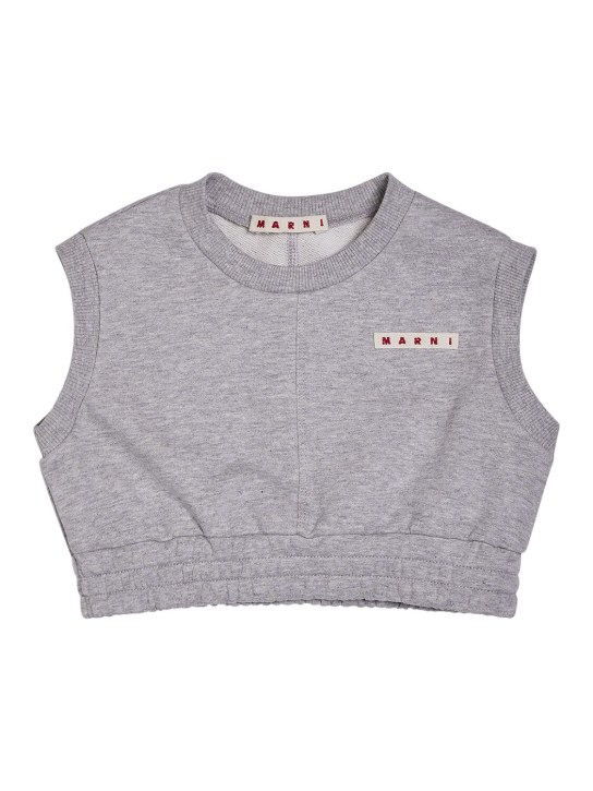Marni Junior: Logo cotton crop sleeveless sweatshirt - Gri - kids-girls_0 | Luisa Via Roma
