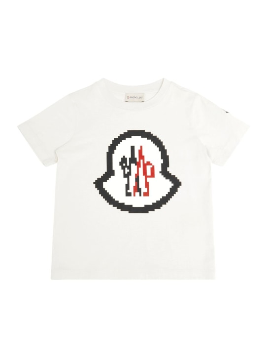 Moncler: T-shirt en jersey de coton à logo - Blanc - kids-girls_0 | Luisa Via Roma