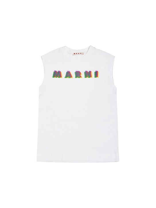 Marni Junior: 로고 슬리브리스 코튼 저지 티셔츠 - kids-boys_0 | Luisa Via Roma