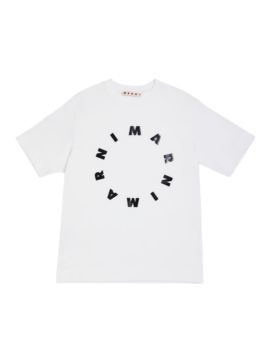 Marni Junior: Round logo print cotton jersey t-shirt - Beyaz - kids-boys_0 | Luisa Via Roma