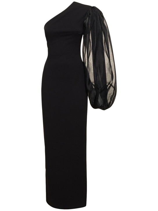 Solace London: Hudson crepe & organza long dress - Black - women_0 | Luisa Via Roma
