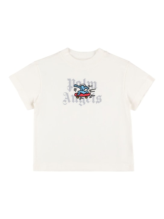 Palm Angels: T-shirt en coton PA Skateboard - Off-White - kids-boys_0 | Luisa Via Roma