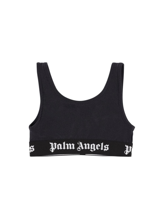 Palm Angels: Débardeur en tissu technique avec bande logo - Noir - kids-girls_0 | Luisa Via Roma