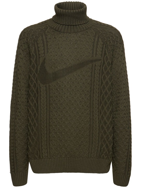 Nike: Cable knit turtleneck sweater - Cargo Khaki - men_0 | Luisa Via Roma