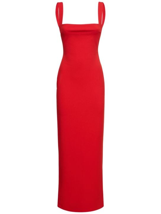 Solace London: Joni squared neckline crepe long dress - women_0 | Luisa Via Roma
