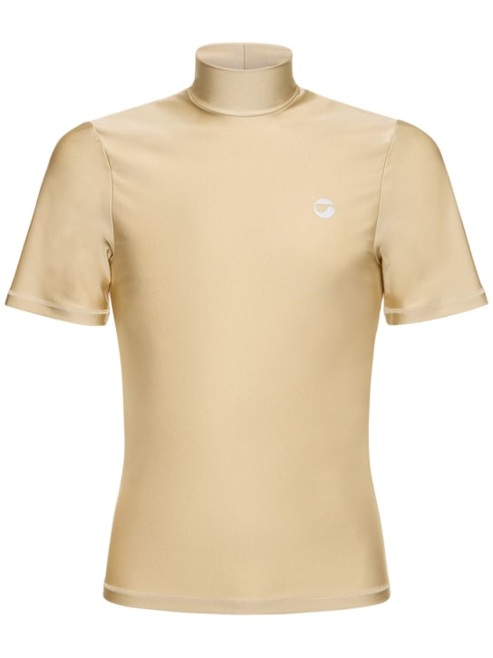 Coperni: Logo fitted high collar s/s t-shirt - Beige - men_0 | Luisa Via Roma