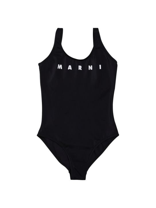Marni Junior: Costume intero in lycra con logo - Nero - kids-girls_0 | Luisa Via Roma