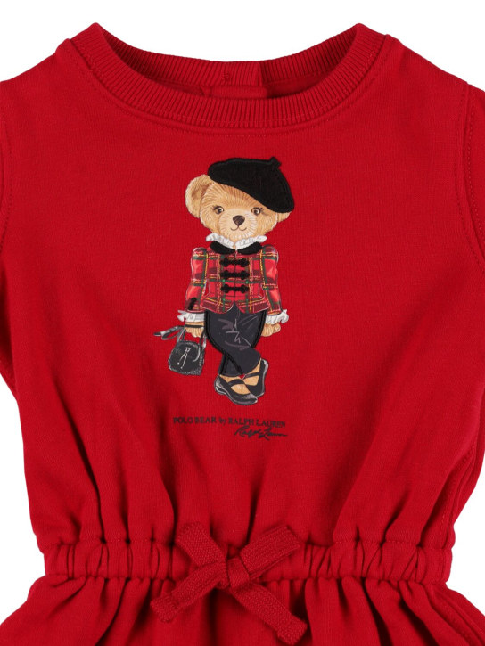 Ralph Lauren: Bear print cotton dress & diaper cover - Red - kids-girls_1 | Luisa Via Roma