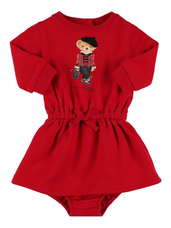 Ralph Lauren: Bear print cotton dress & diaper cover - Red - kids-girls_0 | Luisa Via Roma