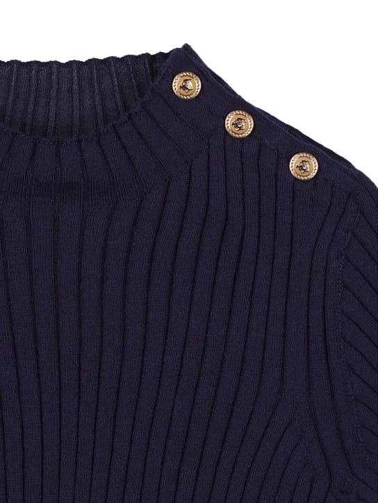 Versace: Suéter de punto acanalado - Azul Marino - kids-girls_1 | Luisa Via Roma