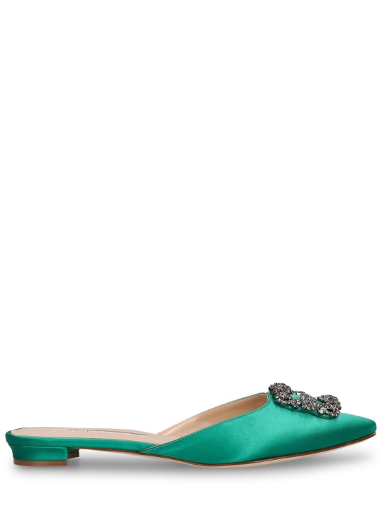 Manolo Blahnik: Zapatos mules Hangisi de satén - Bright Green - women_0 | Luisa Via Roma