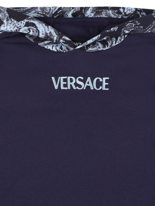 Versace: 자수 로고 후드 스웻셔츠 - 네이비 - kids-boys_1 | Luisa Via Roma