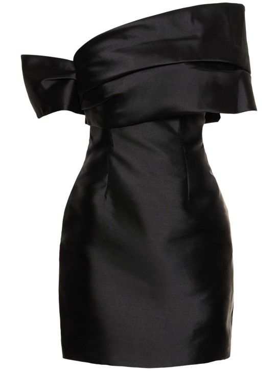 Solace London: Edda asymmetric twill mini dress - Black - women_0 | Luisa Via Roma