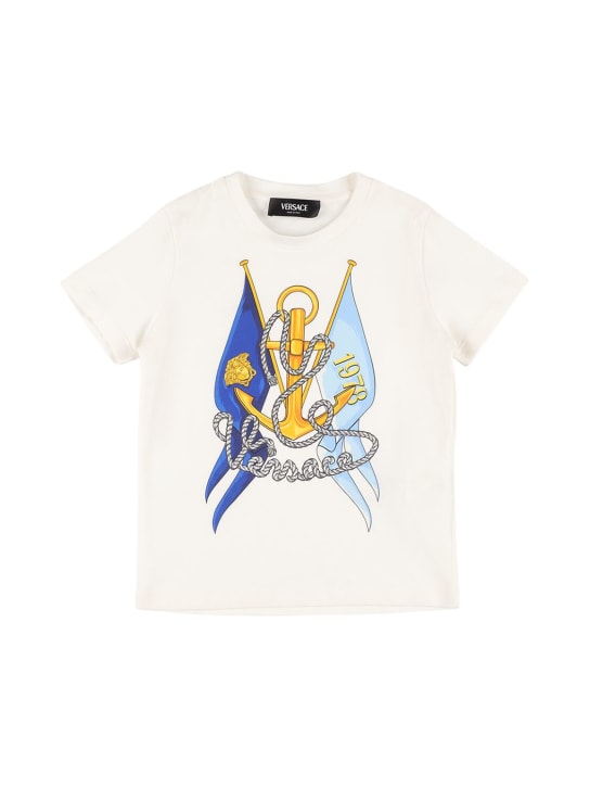 Versace: 印花棉质平纹针织T恤 - 白色 - kids-boys_0 | Luisa Via Roma
