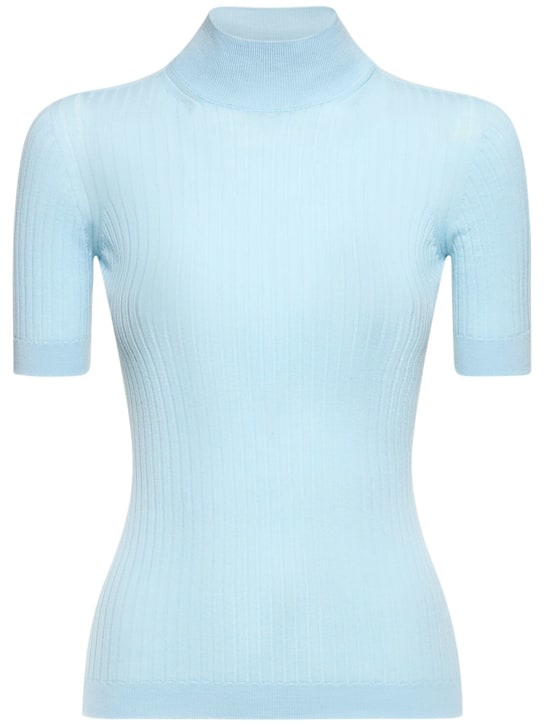 Versace: Kurzärmeliger Sweater aus Wollstrick - Hellblau - women_0 | Luisa Via Roma