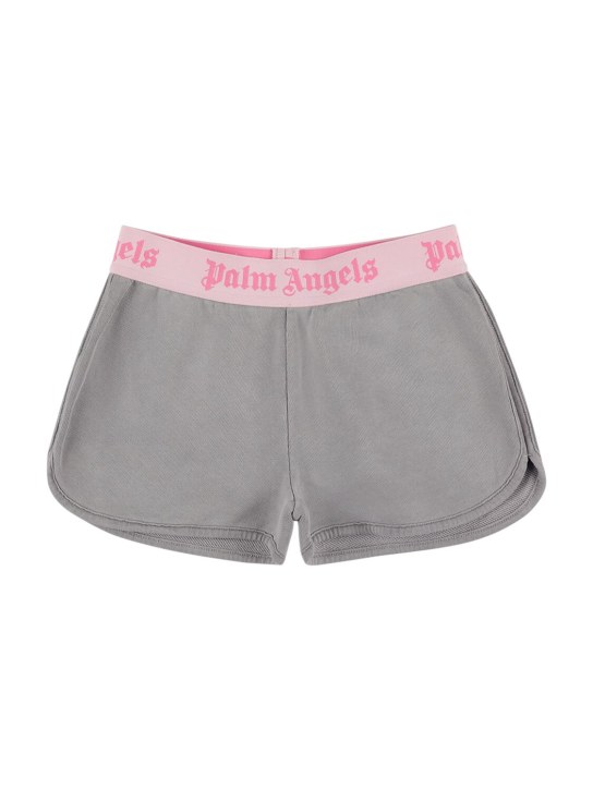 Palm Angels: Dusty logo band cotton sweat shorts - Gri - kids-girls_0 | Luisa Via Roma