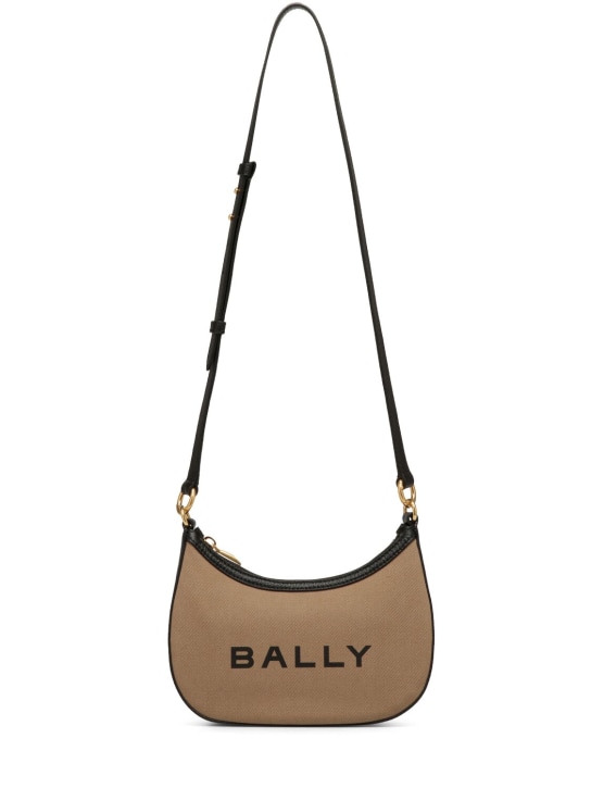 Bally: Schultertasche aus Canvas mit Bar Ellipse-Logo - Sand/Schwarz - women_0 | Luisa Via Roma