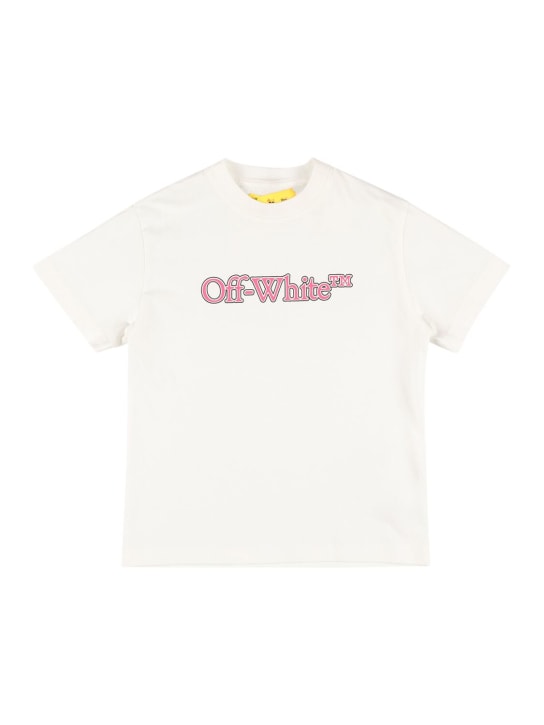 Off-White: T-Shirt aus Baumwolle „Big Bookish“ - Weiß/Fuchsia - kids-girls_0 | Luisa Via Roma