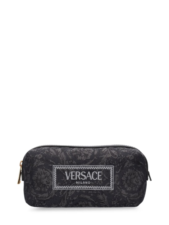 Versace: 로고 자카드 메이크업 백 - 블랙 - women_0 | Luisa Via Roma