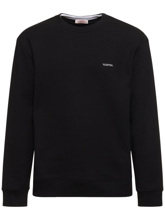 Valentino: Logo cotton sweatshirt - Black - men_0 | Luisa Via Roma