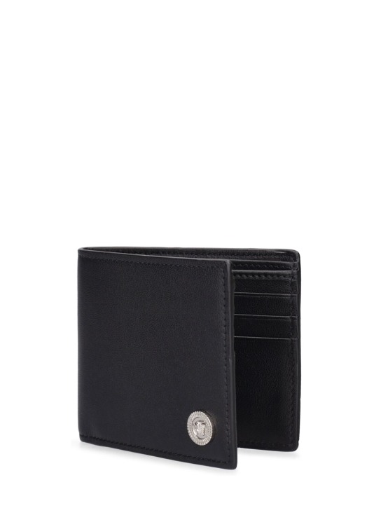 Versace: Portefeuille en cuir à logo - Noir/Argent - men_1 | Luisa Via Roma