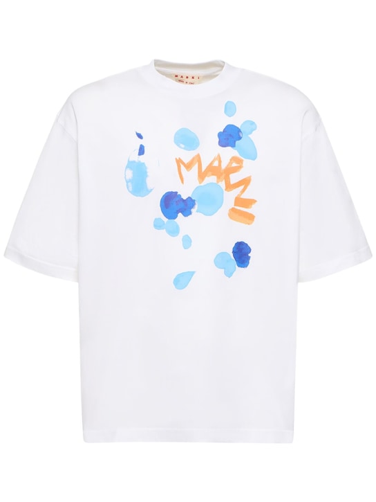 Marni: 印花棉质平纹针织宽松T恤 - 白色 - men_0 | Luisa Via Roma