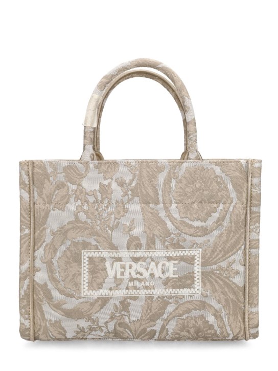 Versace: Small Barocco jacquard tote bag - Bej - women_0 | Luisa Via Roma
