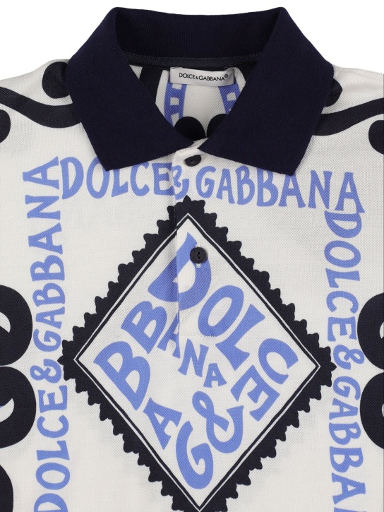 Dolce&Gabbana: Printed cotton jersey polo - Beyaz/Mavi - kids-boys_1 | Luisa Via Roma