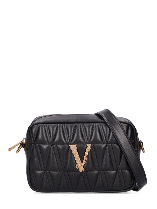 Versace: 绗缝皮革相机包 - 黑色 - women_0 | Luisa Via Roma