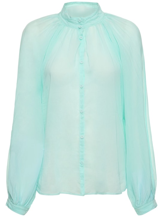 Forte_forte: Cotton & silk voile bohemian shirt - Açık Mavi - women_0 | Luisa Via Roma