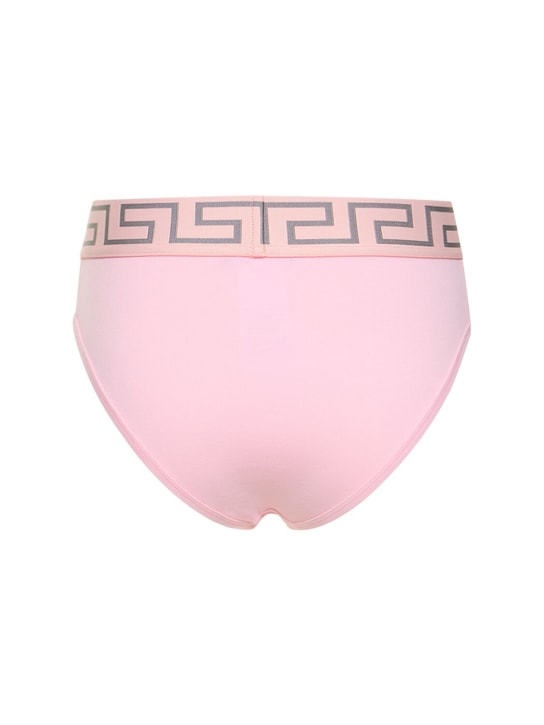 Versace: Greca stretch jersey high rise briefs - Pink - women_4 | Luisa Via Roma