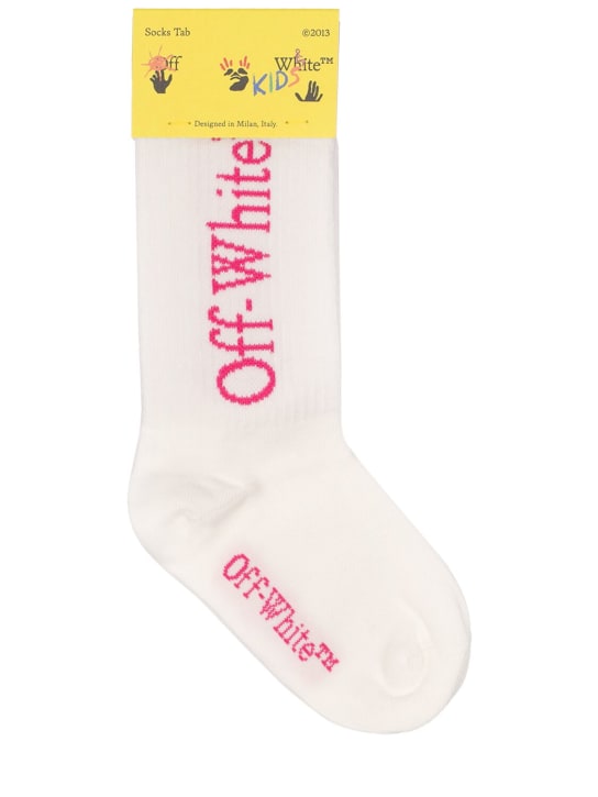 Off-White: Socken aus Baumwollmischung mit Bookish-Motiv - Weiß/Fuchsia - kids-girls_0 | Luisa Via Roma