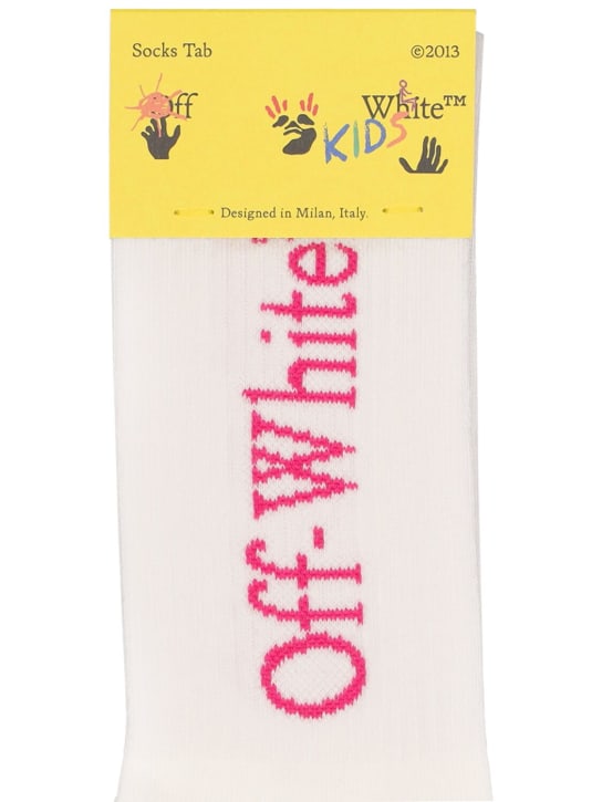 Off-White: Bookish cotton blend socks - White/Fuchsia - kids-girls_1 | Luisa Via Roma